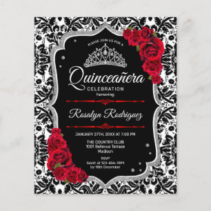 Budget Quinceanera - Black Red Silver Invite Flyer