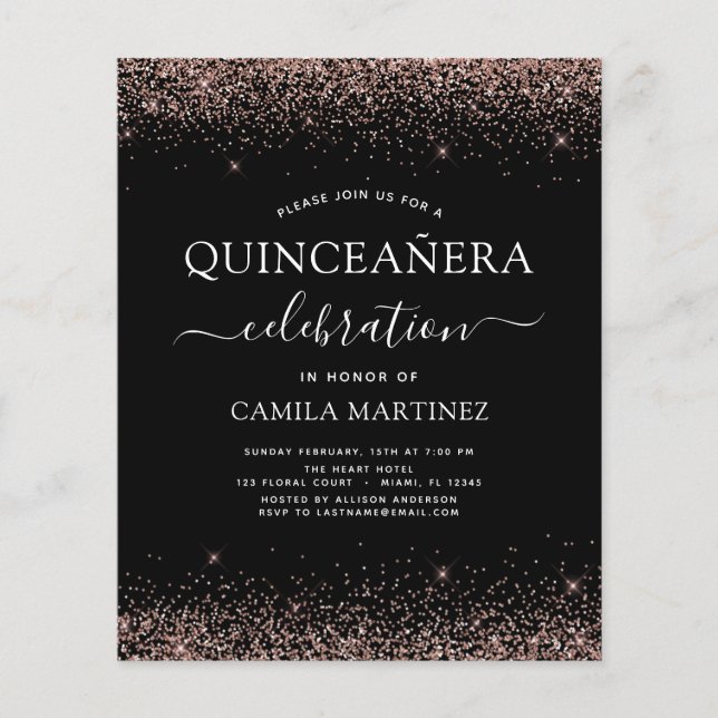 Budget Quinceanera Black Roos Gold Blush Pink (Voorkant)
