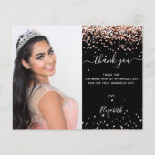 Budget Quinceanera Black roos Gold foto bedankt (Voorkant)