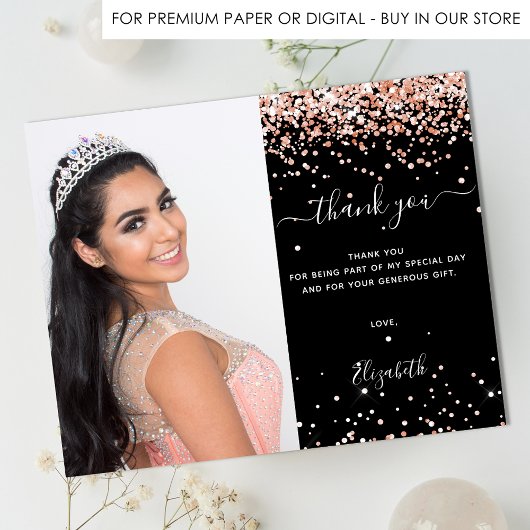 Budget Quinceanera Black roos Gold foto bedankt
