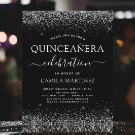Budget Quinceanera Black Silver Glitter Uitnodigin