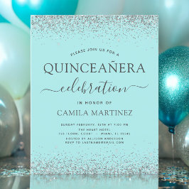 Budget Quinceanera Blauwgroen Blue Silver Glitter