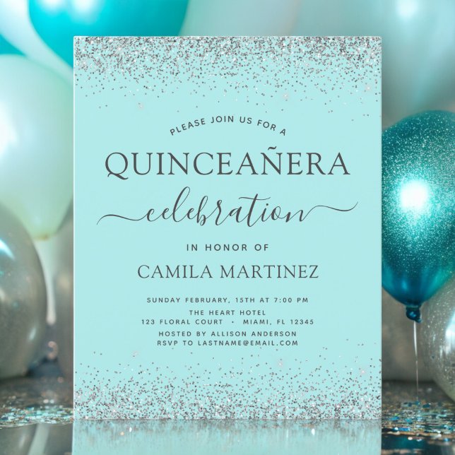 Budget Quinceanera Blauwgroen Blue Silver Glitter (Creator heeft geüpload)