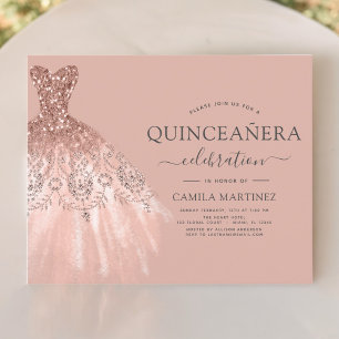 Budget Quinceanera Blush Pink Glitter Uitnodiging