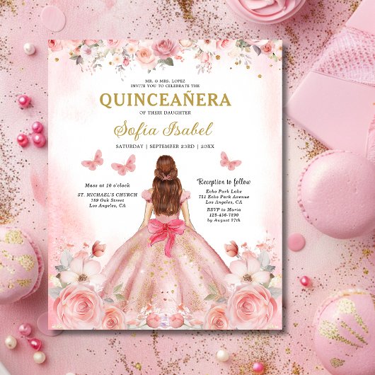 Budget Quinceañera Blush Pink Rose Bloemen Flyer