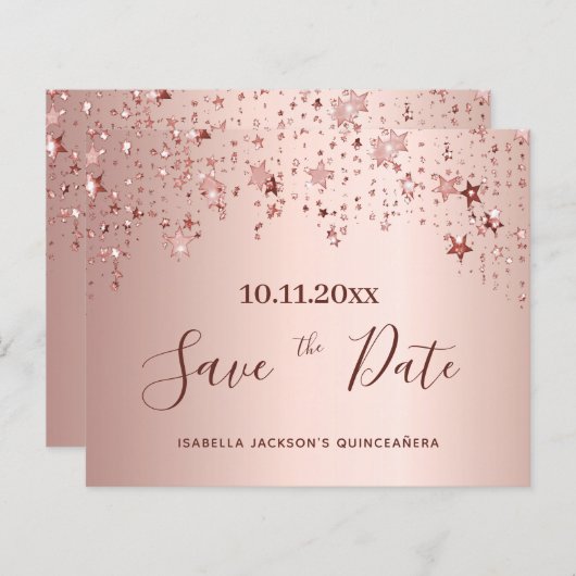 Budget Quinceanera blush roos gold Bespaar op datu (Voorkant / Achterkant)