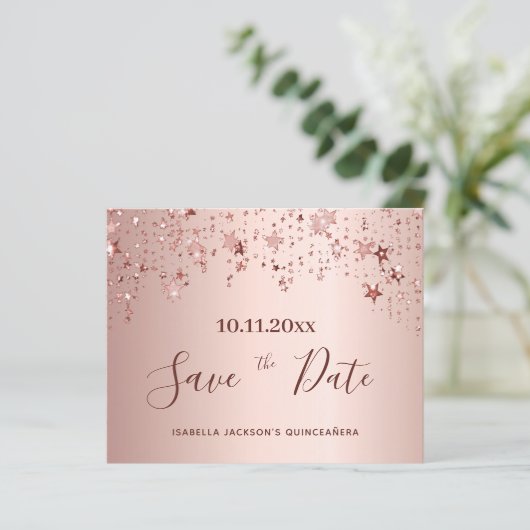 Budget Quinceanera blush roos gold Bespaar op datu (Staand voorkant)