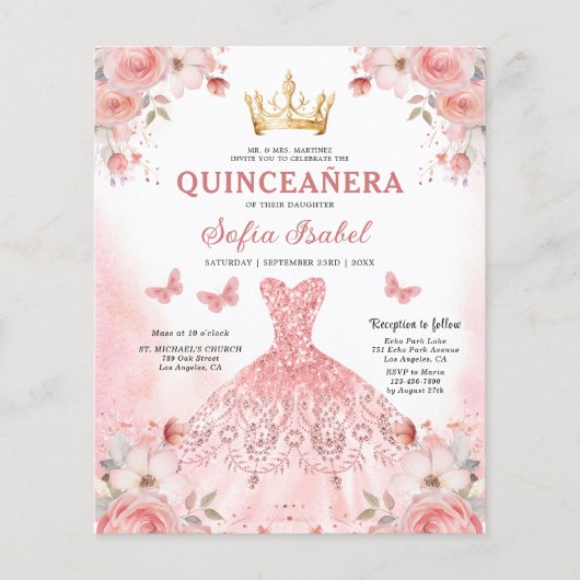 Budget Quinceañera Blush Roze Bloemvlinder Flyer (Voorkant)