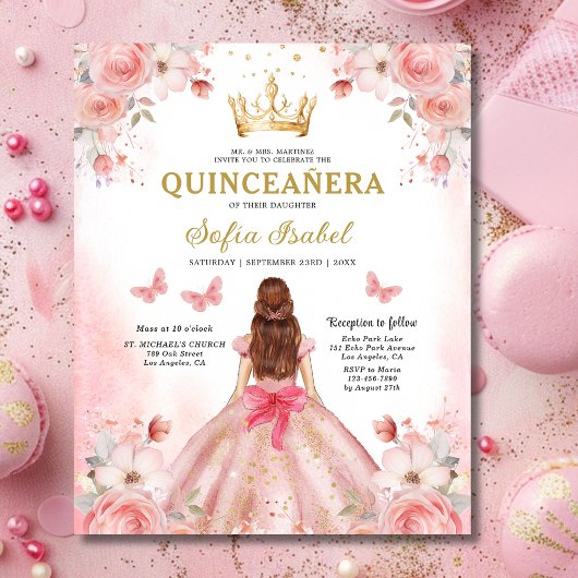 Budget Quinceañera Blush Roze Bloemvlinder Flyer