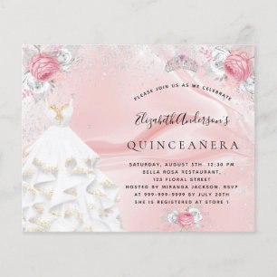 Budget Quinceanera blush roze glitter jurk tiara