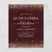 Budget Quinceanera Burgundy Gold Uitnodiging Flyer (Voorkant)