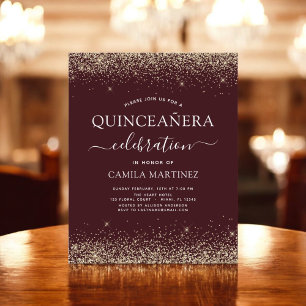 Budget Quinceanera Burgundy Gold Uitnodiging Flyer