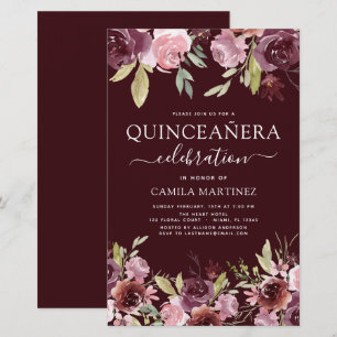 Budget Quinceanera Burgundy Pink Floral