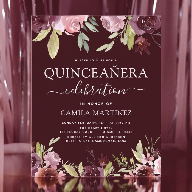 Budget Quinceanera Burgundy Pink Floral (Creator heeft geüpload)
