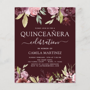 Budget Quinceanera Burgundy Pink Floral Flyer