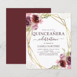 Budget Quinceanera Burgundy Pink Geometric Floral