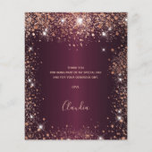 Budget Quinceanera burgundy roos Gold bedankt (Achterkant)