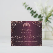 Budget Quinceanera burgundy roos gold save date (Staand voorkant)
