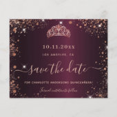 Budget Quinceanera burgundy roos gold save date (Voorkant)