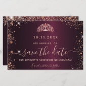 Budget Quinceanera burgundy roos gold save date (Voorkant / Achterkant)