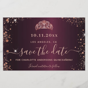 Budget Quinceanera burgundy roos gold save date