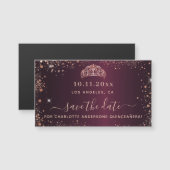 Budget Quinceanera burgundy roos Save the Date (Voorkant / Achterkant)
