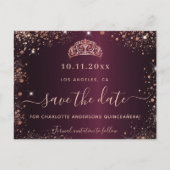 Budget Quinceanera burgundy roos Save the Date Aankondigingskaart (Voorkant)