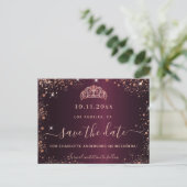 Budget Quinceanera burgundy roos Save the Date Aankondigingskaart (Staand voorkant)