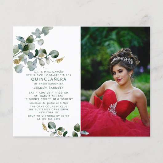 Budget Quinceañera Eucalyptus Floral Foto Flyer (Voorkant)