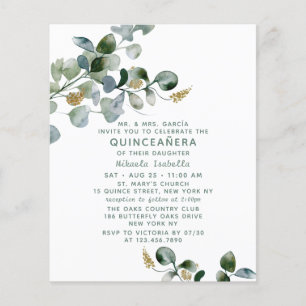 Budget Quinceañera Eucalyptus Floral Foto Flyer