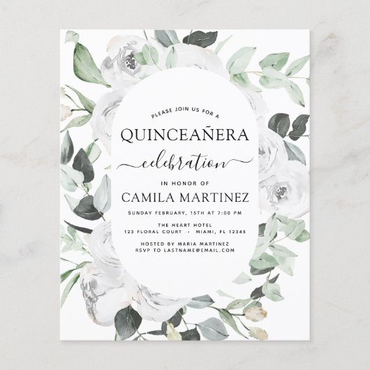 Budget Quinceañera Eucalyptus Floral Invitation Flyer (Voorkant)