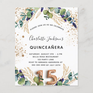 Budget quinceanera eucalyptus greenery glitter