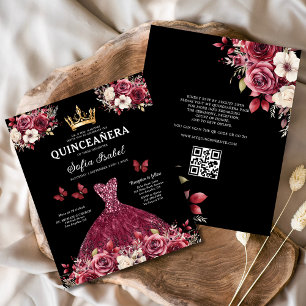 Budget Quinceanera Floral Bourgondië Prinses