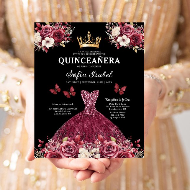 Budget Quinceanera Floral Bourgondië Prinses (Creator heeft geüpload)