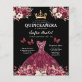 Budget Quinceanera Floral Bourgondië Prinses Flyer (Voorkant)