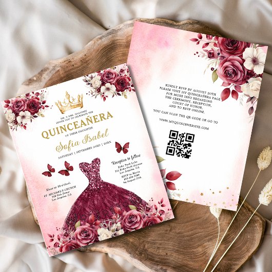 Budget Quinceanera Floral Bourgondië Prinses Flyer