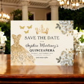 Budget Quinceanera Floral Gold Save the Date