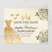 Budget Quinceanera Floral Gold Save the Date (Voorkant)