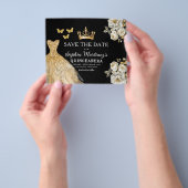Budget Quinceanera Floral Gold Save the Date Flyer (Hand)