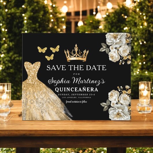 Budget Quinceanera Floral Gold Save the Date Flyer