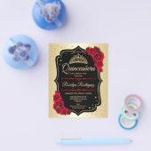 Budget Quinceanera - Gold Black Red Uitnodiging Flyer (Enkel)