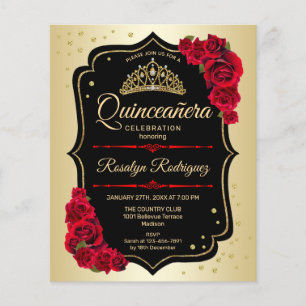 Budget Quinceanera - Gold Black Red Uitnodiging Flyer