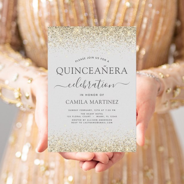 Budget Quinceanera Gold Glitter Uitnodigingen (Creator heeft geüpload)