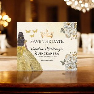 Budget Quinceanera Gold Save the Date Floral