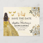 Budget Quinceanera Gold Save the Date Floral Flyer (Voorkant)