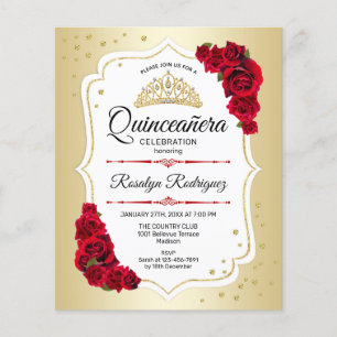 Budget Quinceanera - Goud Wit Rode Uitnodiging Flyer