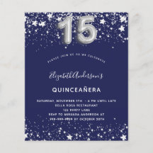Budget Quinceanera marvy blue Silver-uitnodiging