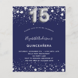 Budget Quinceanera marvy blue Silver-uitnodiging