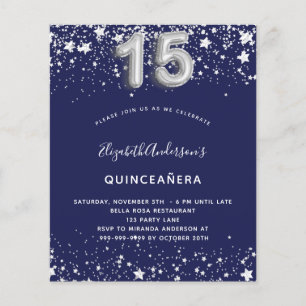 Budget Quinceanera marvy blue Silver-uitnodiging