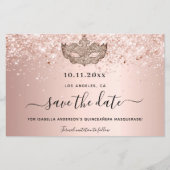Budget Quinceanera masquerade roos gold save date (Voorkant)